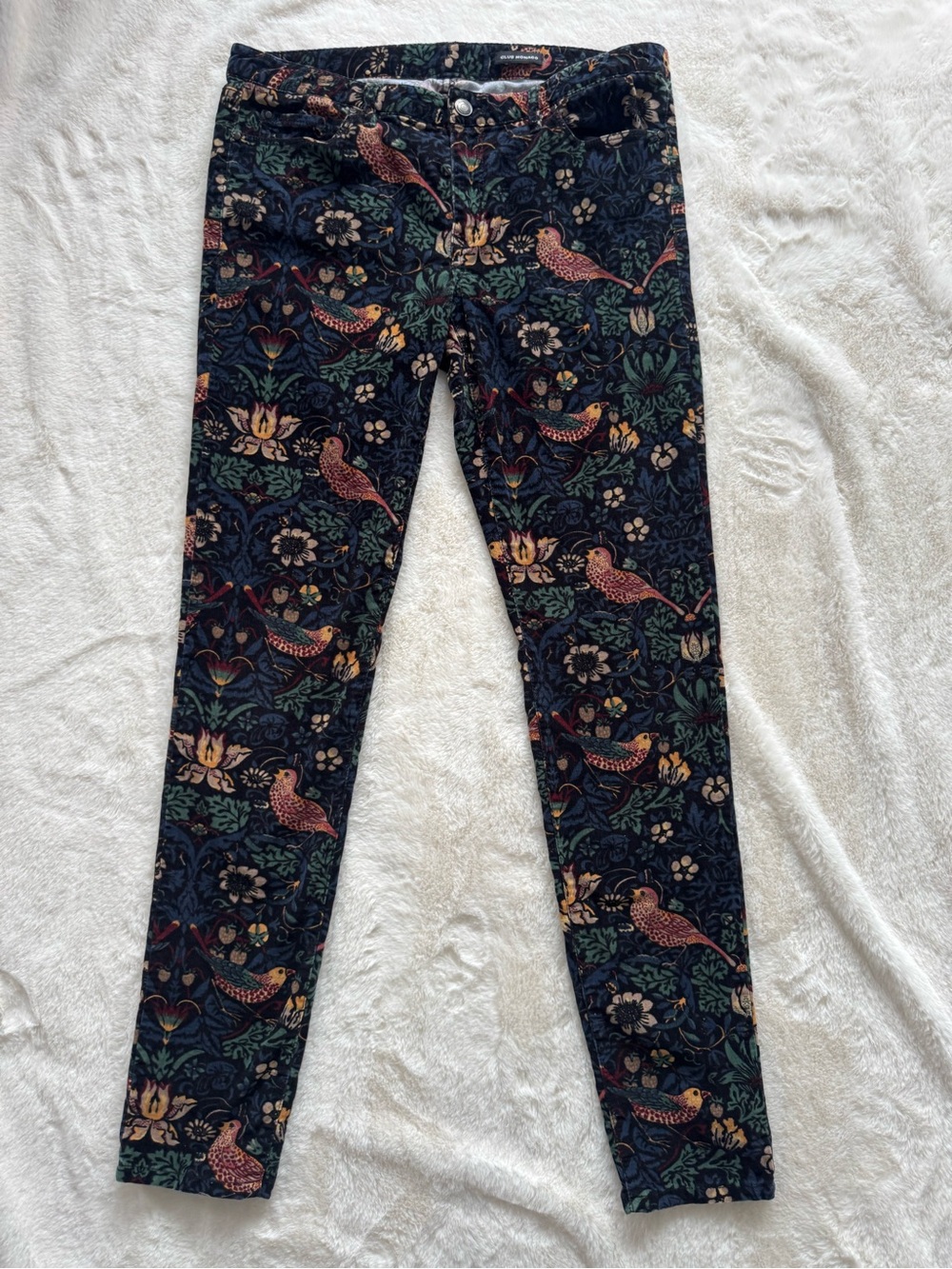Club Monaco Floral Bird Print Corduroy Skinny Pants